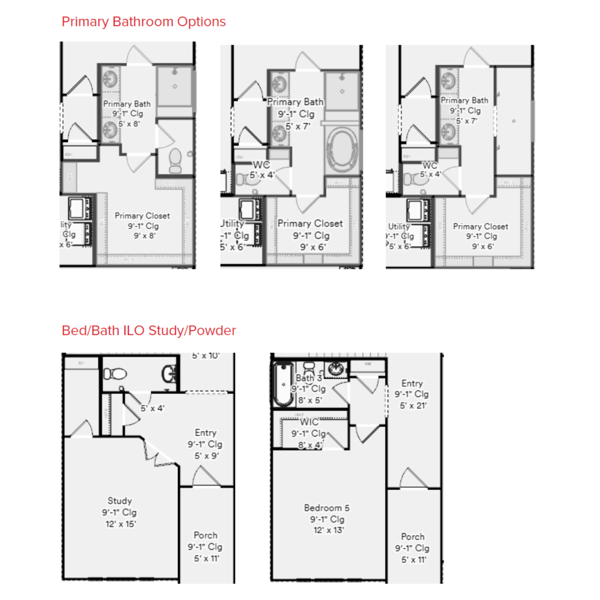 Grapevine Floorplan Primary Suite Options